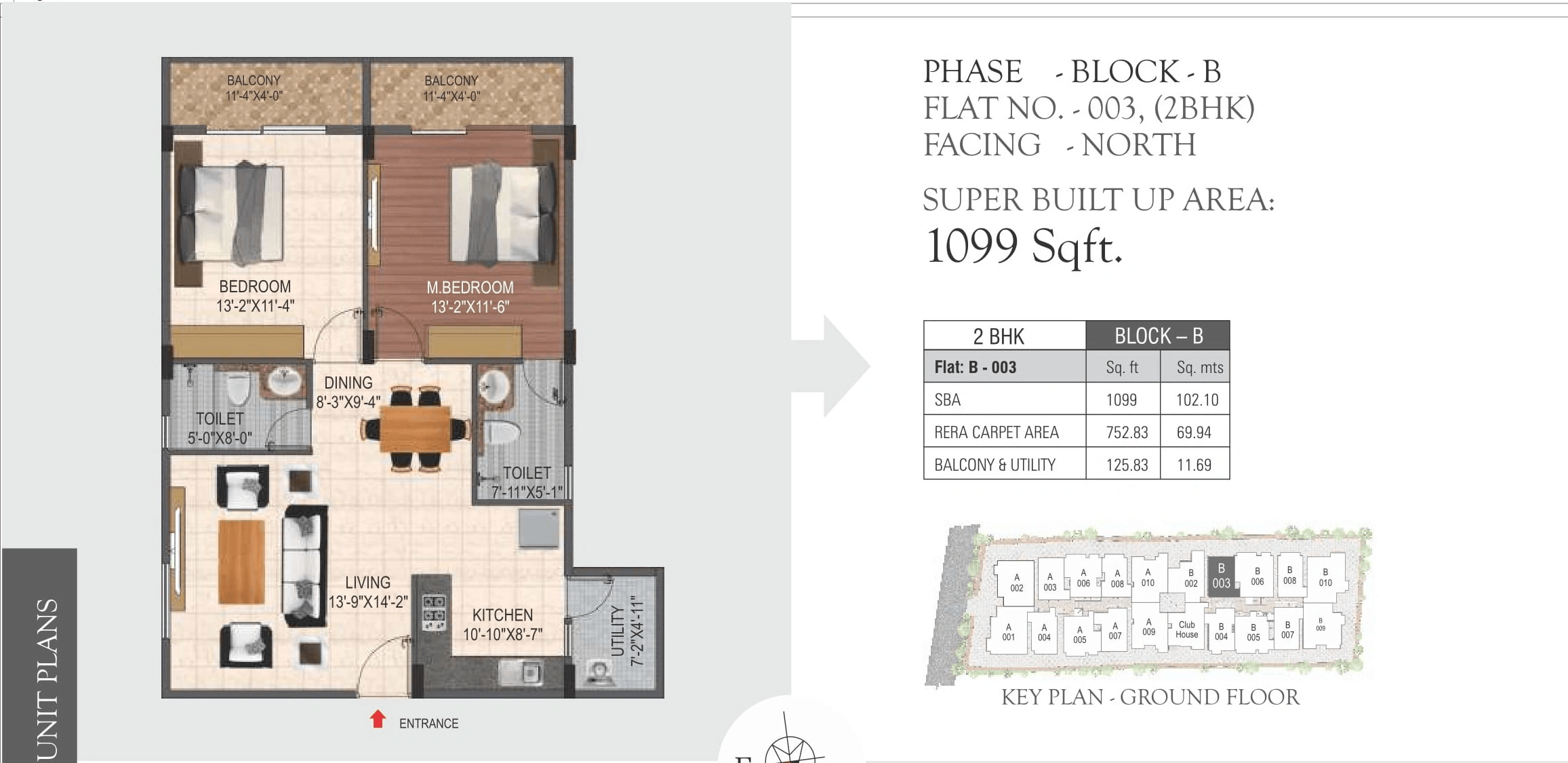 Hoysala Hallmark Lalith Unit plan - 879 sq.ft.