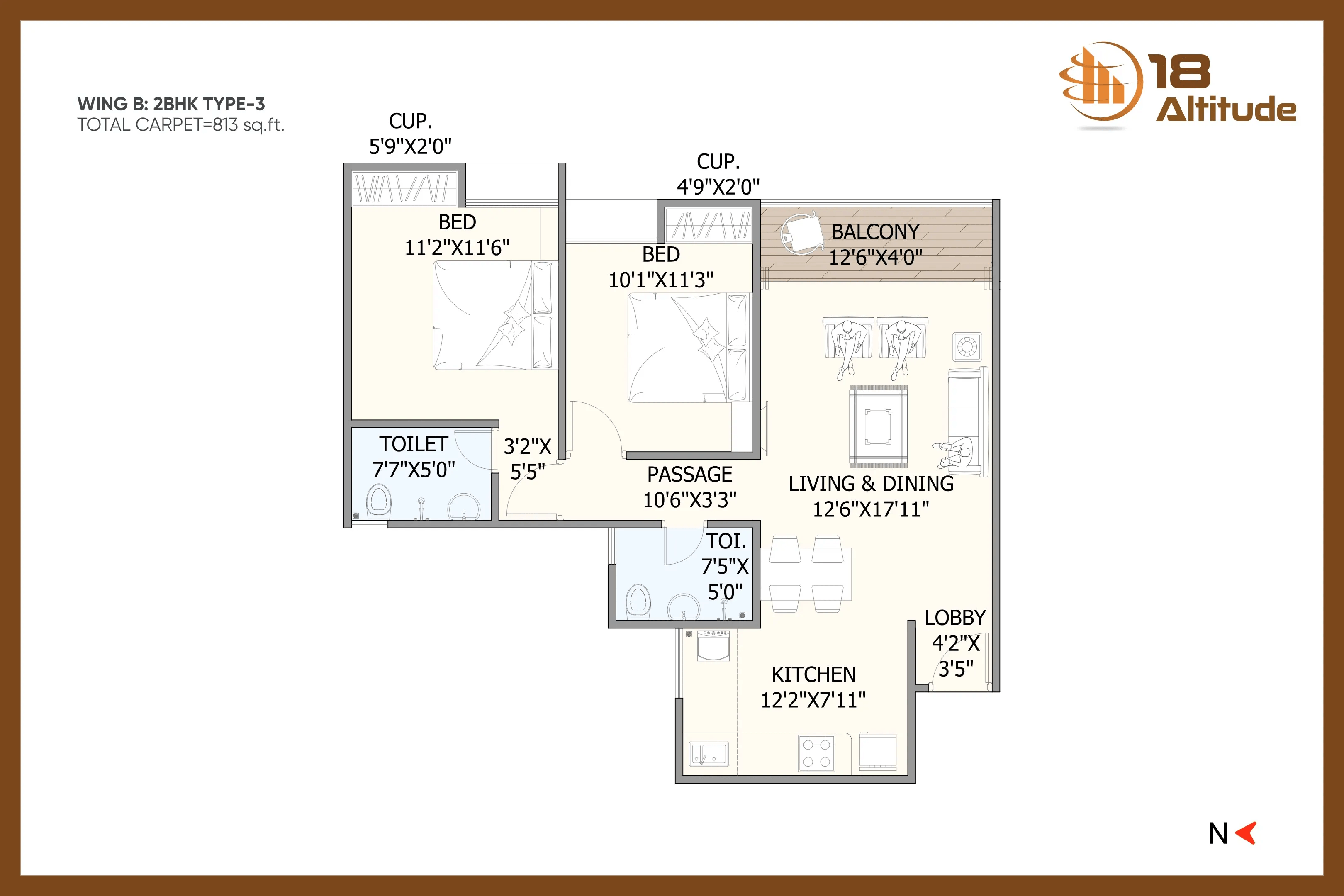 GD 18 Altitude Unit plan - 813 sq.ft.