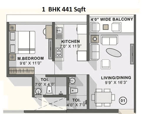 Happy Home Cornerstone Unit plan - 441 sq.ft.