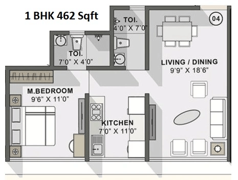 Happy Home Cornerstone Unit plan - 462 sq.ft.