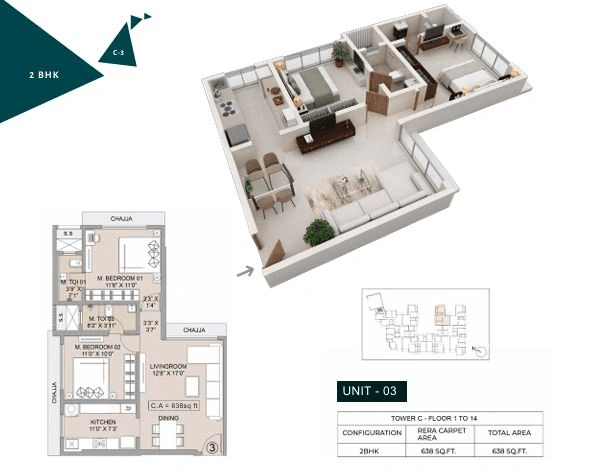 Unit plan - 638 sq.ft.