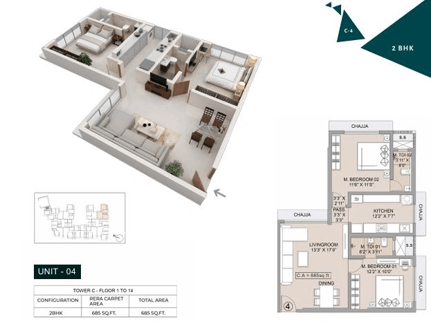 Kenarc Premia Unit plan - 685 sq.ft.