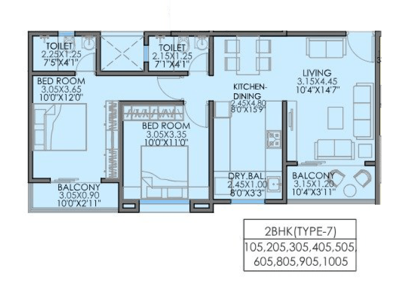 Aswani Pleroma Greens Unit plan - 737 sq.ft.