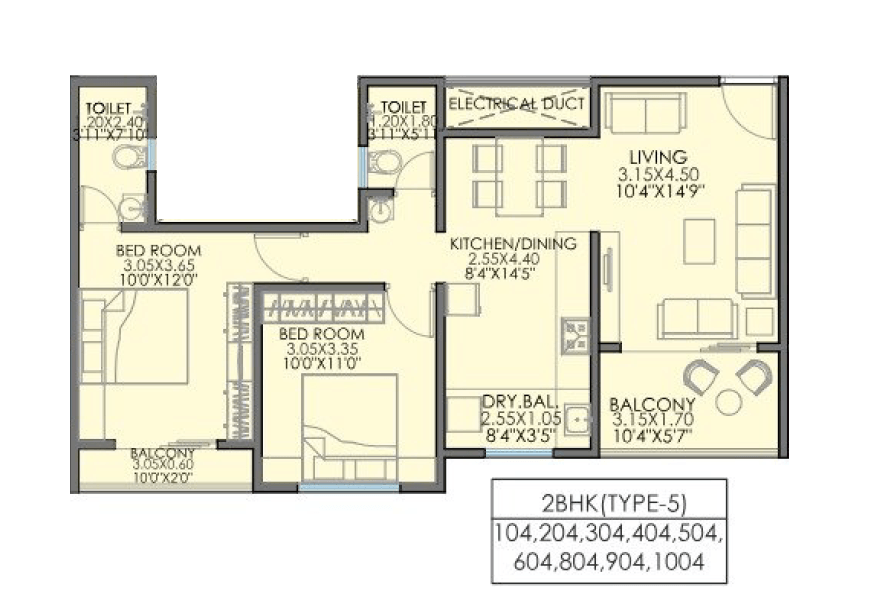 Aswani Pleroma Greens Unit plan - 740 sq.ft.