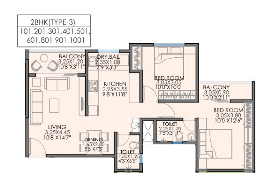 Aswani Pleroma Greens Unit plan - 744 sq.ft.
