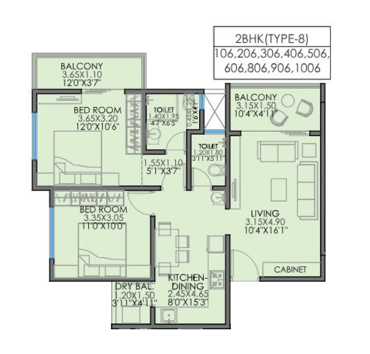 Aswani Pleroma Greens Unit plan - 758 sq.ft.