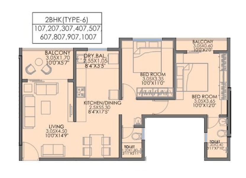 Aswani Pleroma Greens Unit plan - 761 sq.ft.