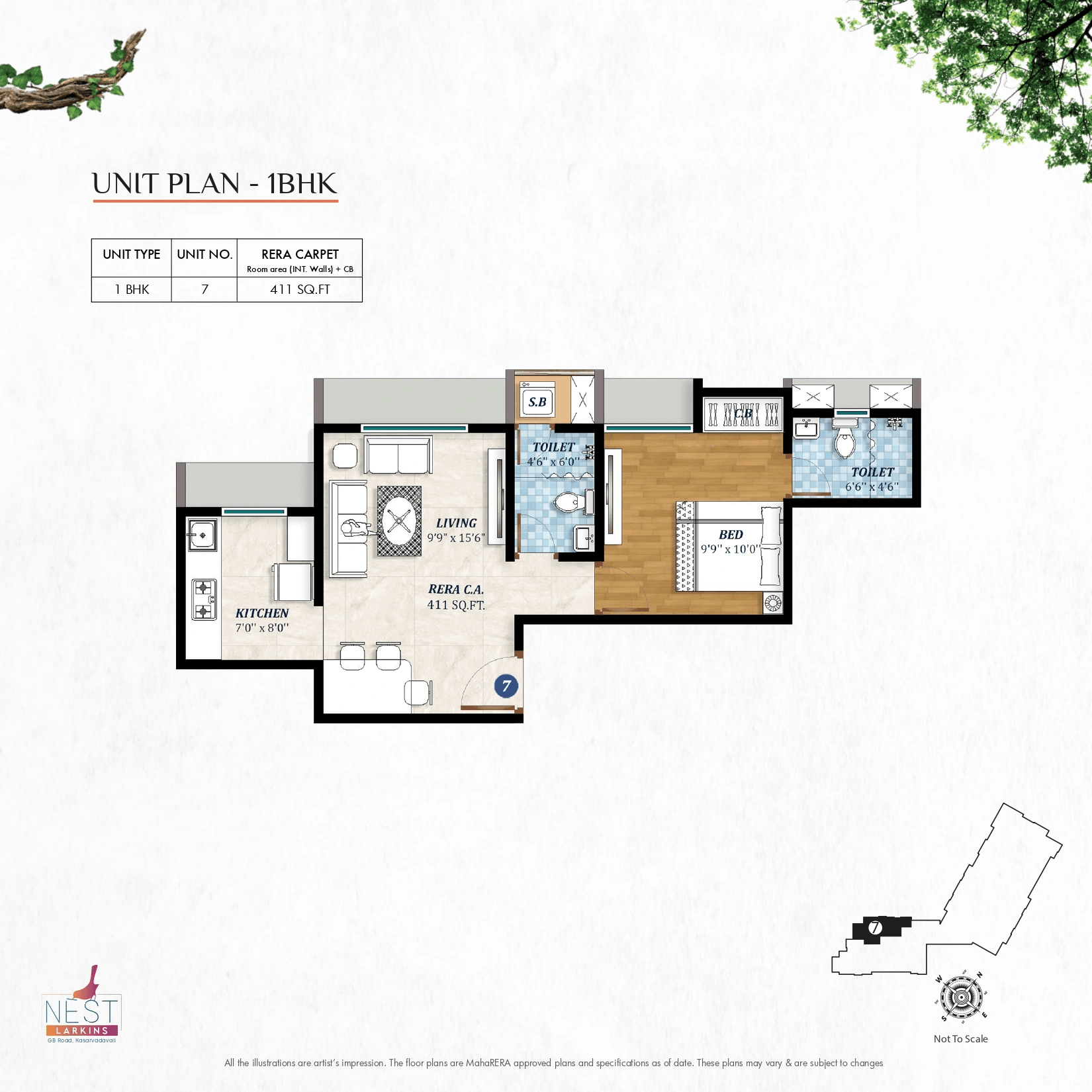 Larkins Nest Unit plan - 411 sq.ft.
