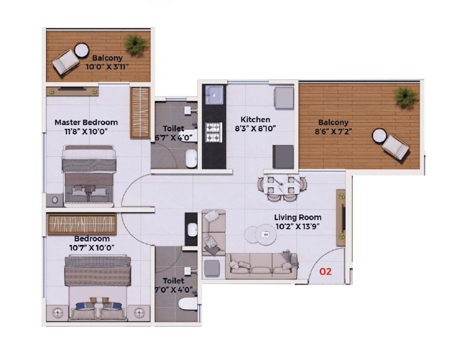 Samarth Kendrai 7 Avenue Unit plan - 692 sq.ft.