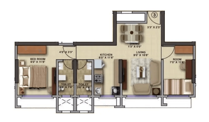 Confiable Prerana Unit plan - 529 sq.ft.