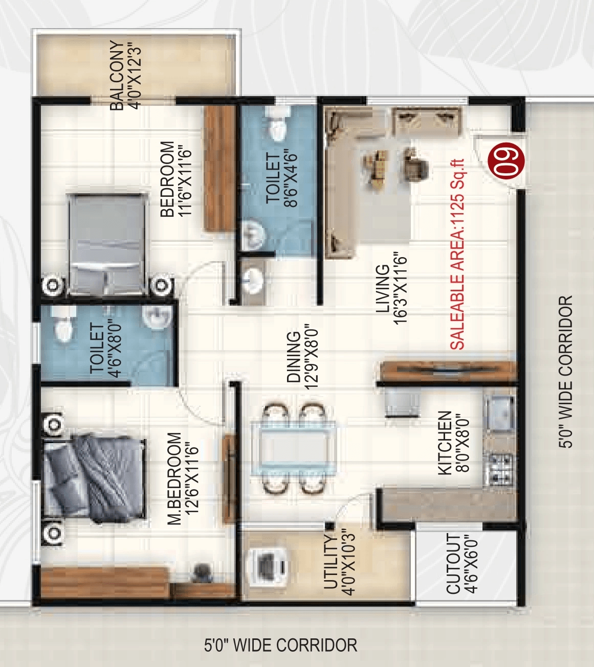 Akshaya Sai Orchid Unit plan - 787 sq.ft.