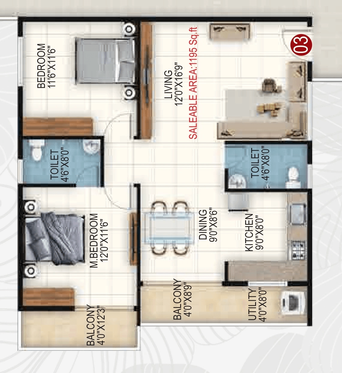 Akshaya Sai Orchid Unit plan - 836 sq.ft.