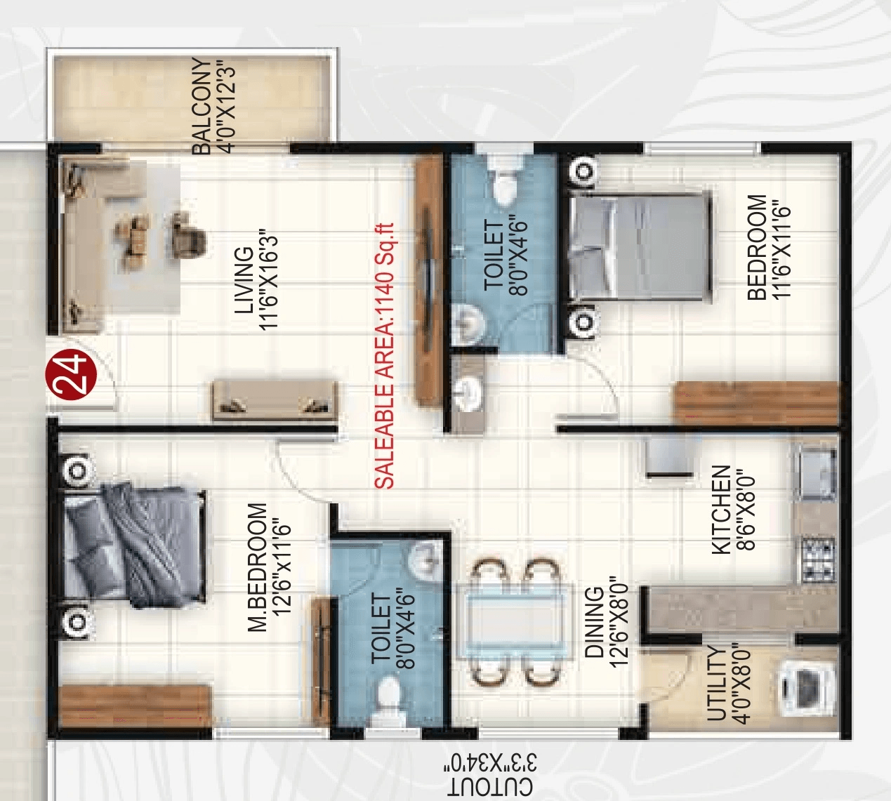 Akshaya Sai Orchid Unit plan - 798 sq.ft.