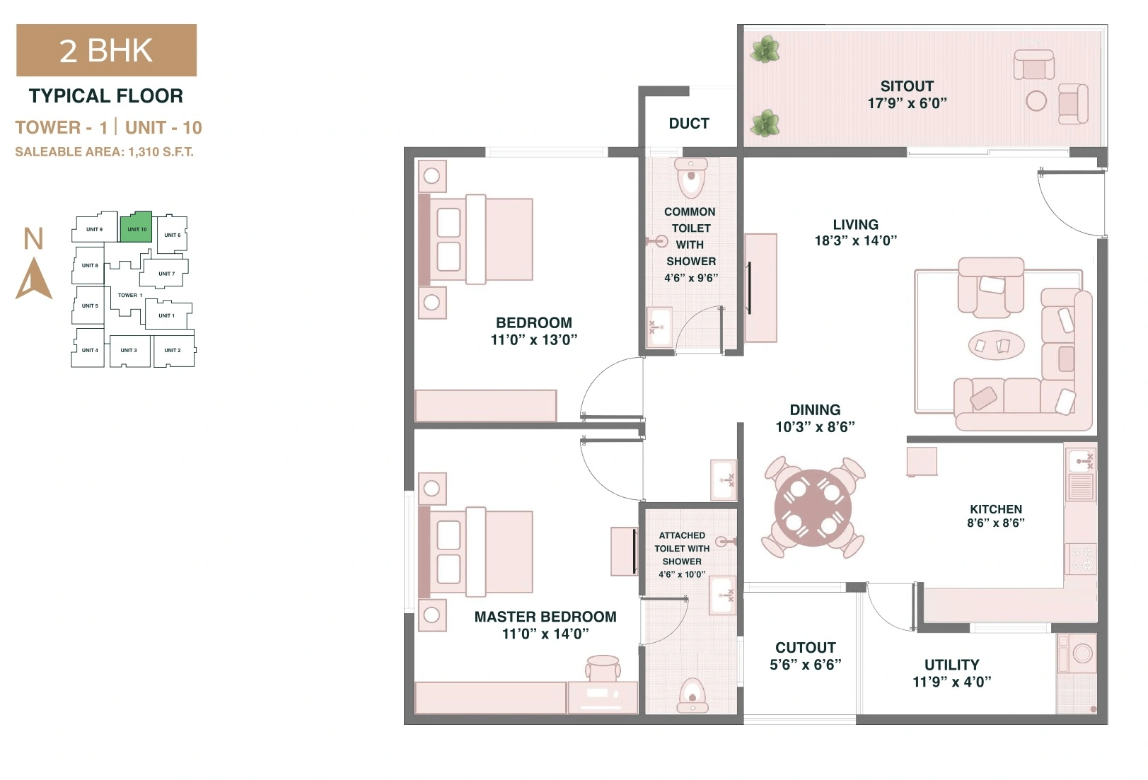 Pushkalam Heritage Unit plan - 838 sq.ft.