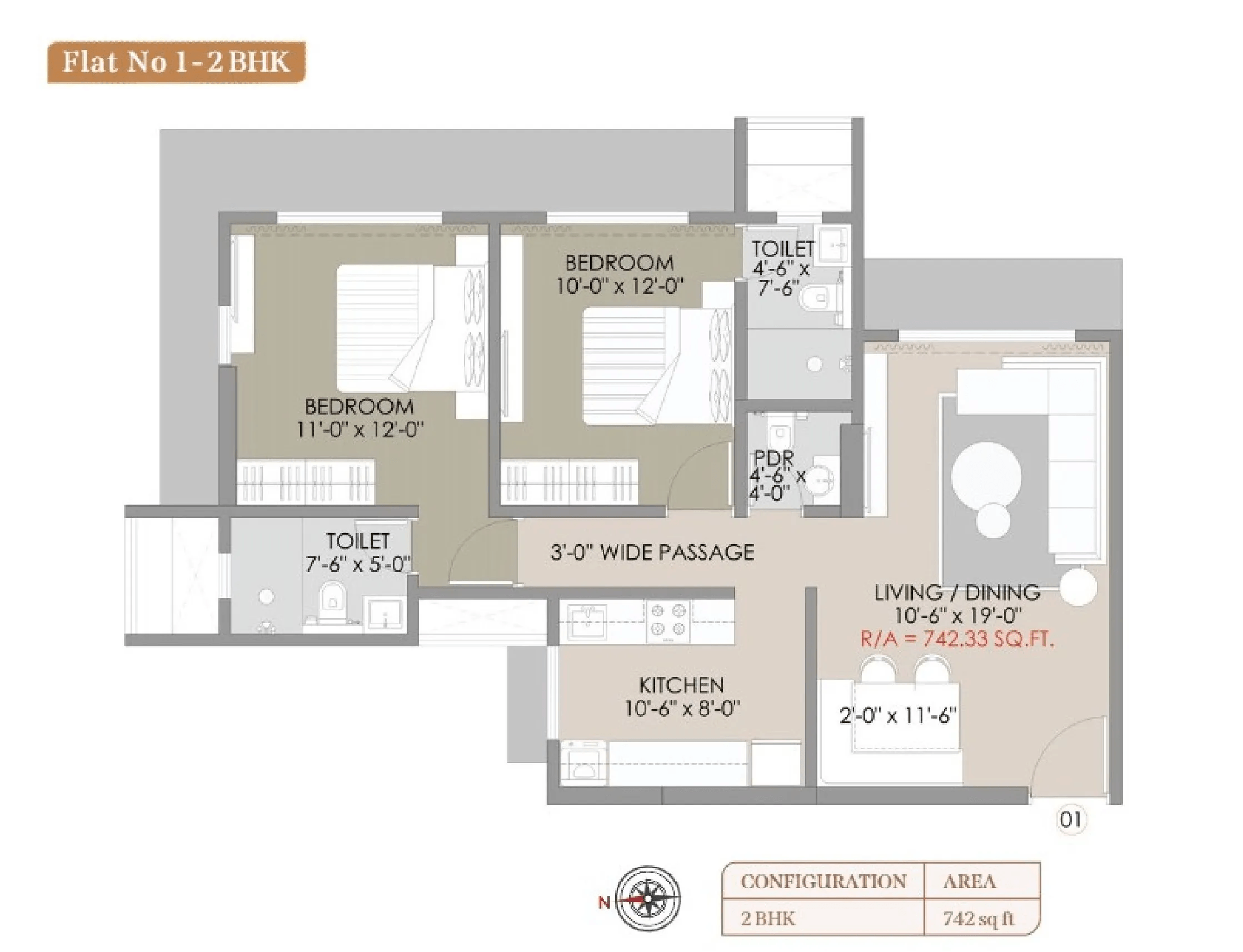 Navkar Palace Unit plan - 742 sq.ft.