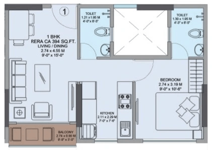 MK Harmony Unit plan - 394 sq.ft.