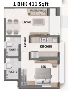 MK Crown Unit plan - 411 sq.ft.