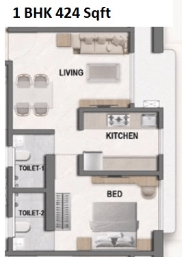 MK Crown Unit plan - 424 sq.ft.