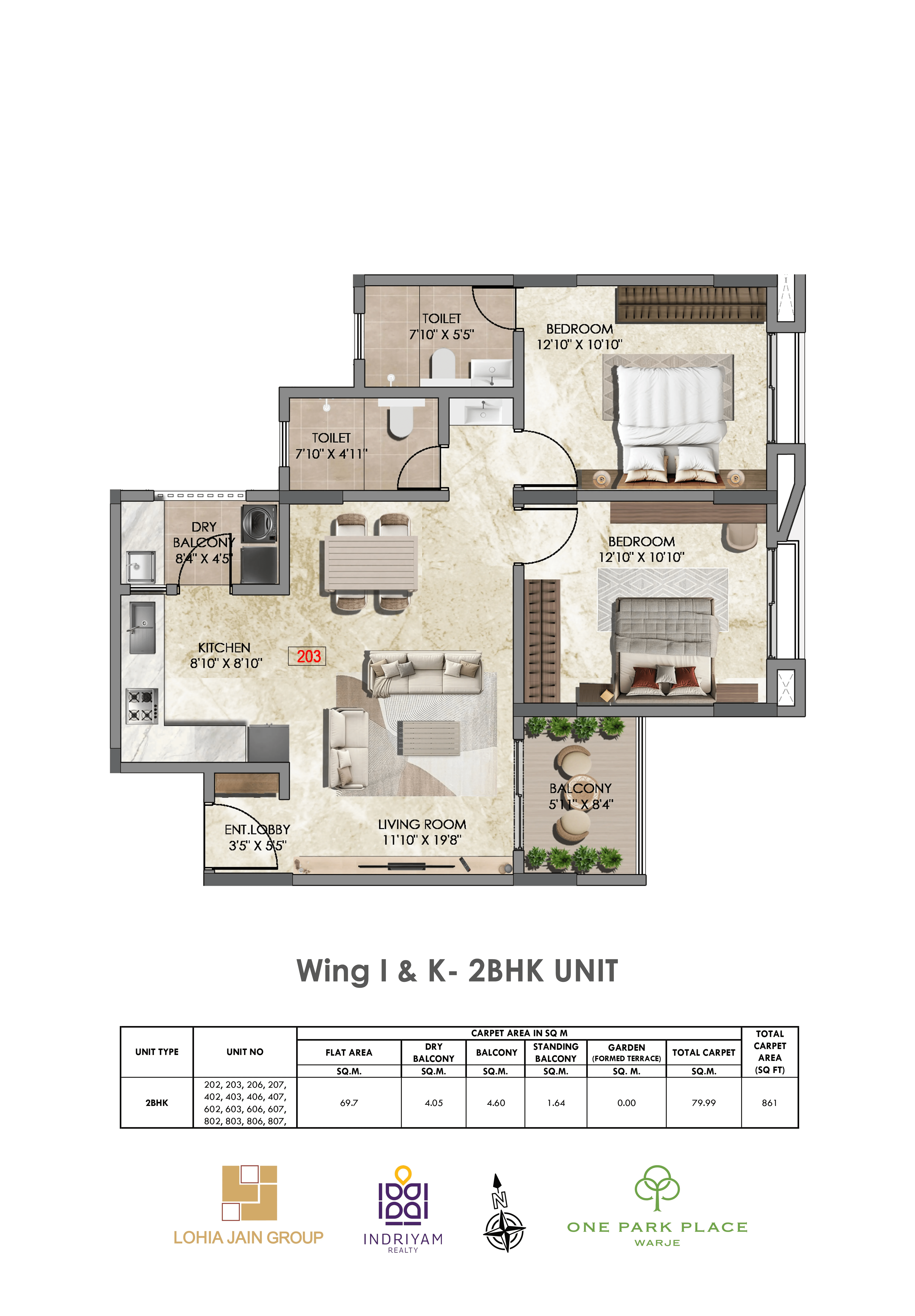 Lohia Jain One Park Place Unit plan - 861 sq.ft.