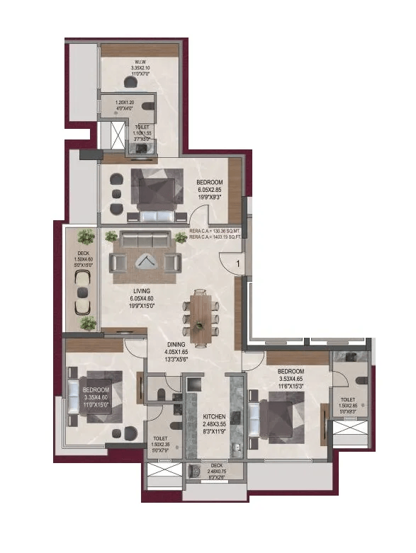 Sahakar The Vibe Unit plan - 1403 sq.ft.