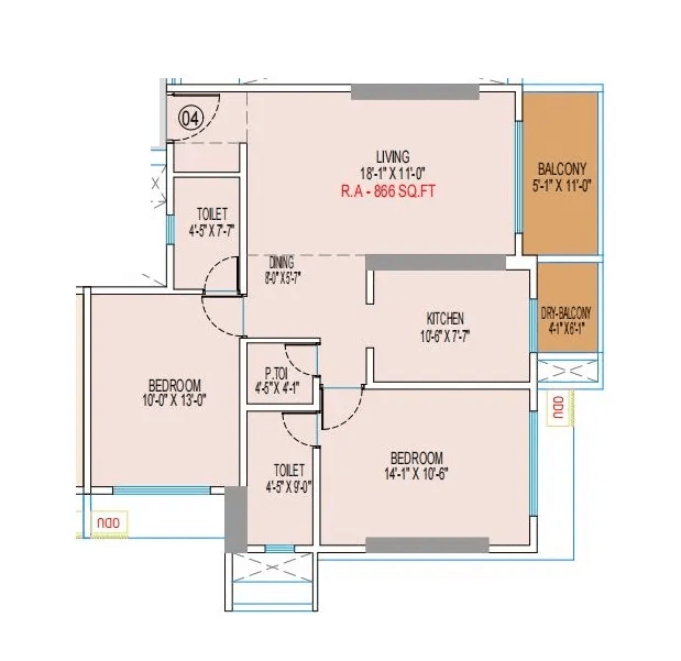 DGS Sheetal Sneha Sagar Unit plan - 866 sq.ft.