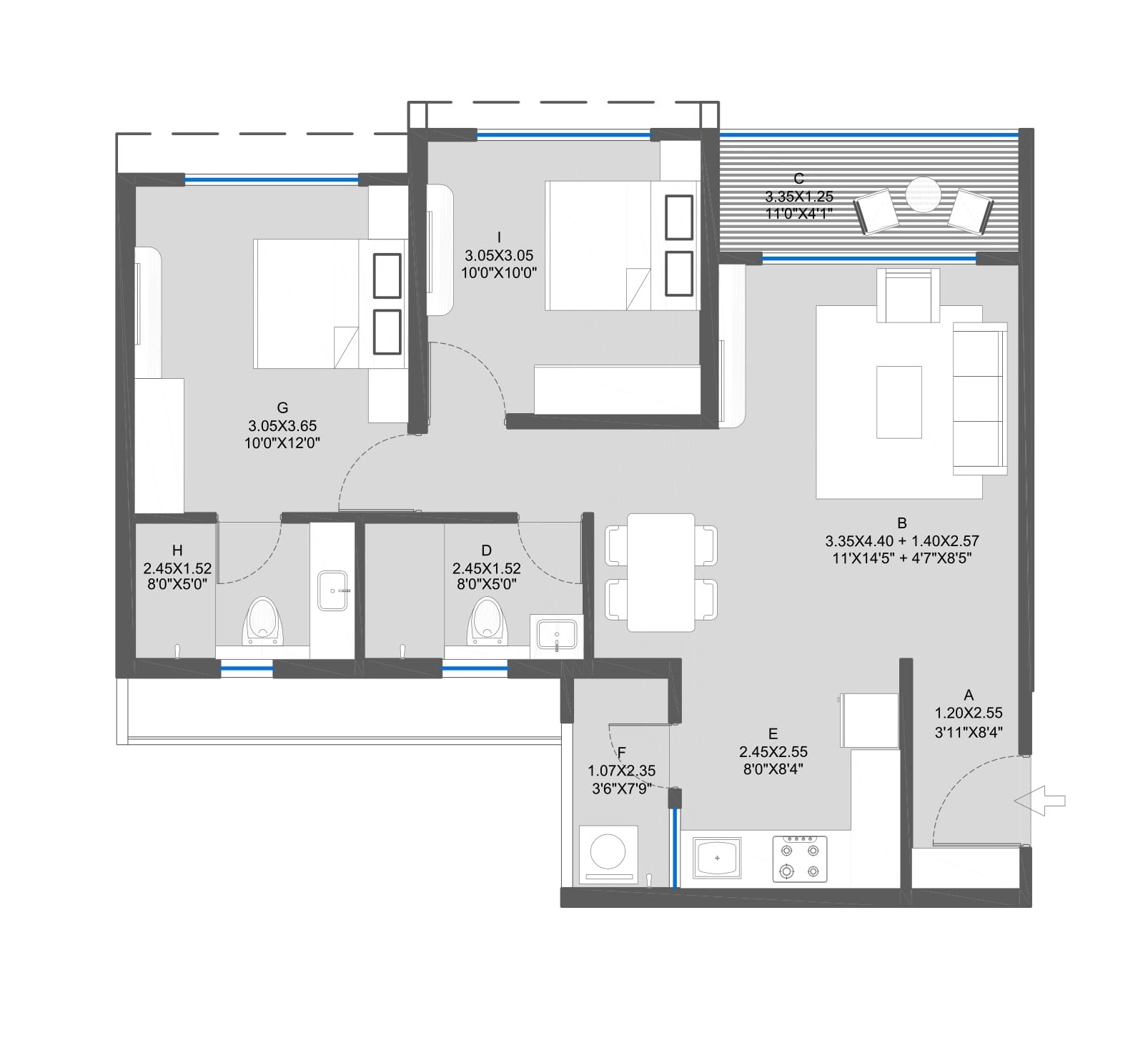 Kolte Patil Bond Unit plan - 740 sq.ft.