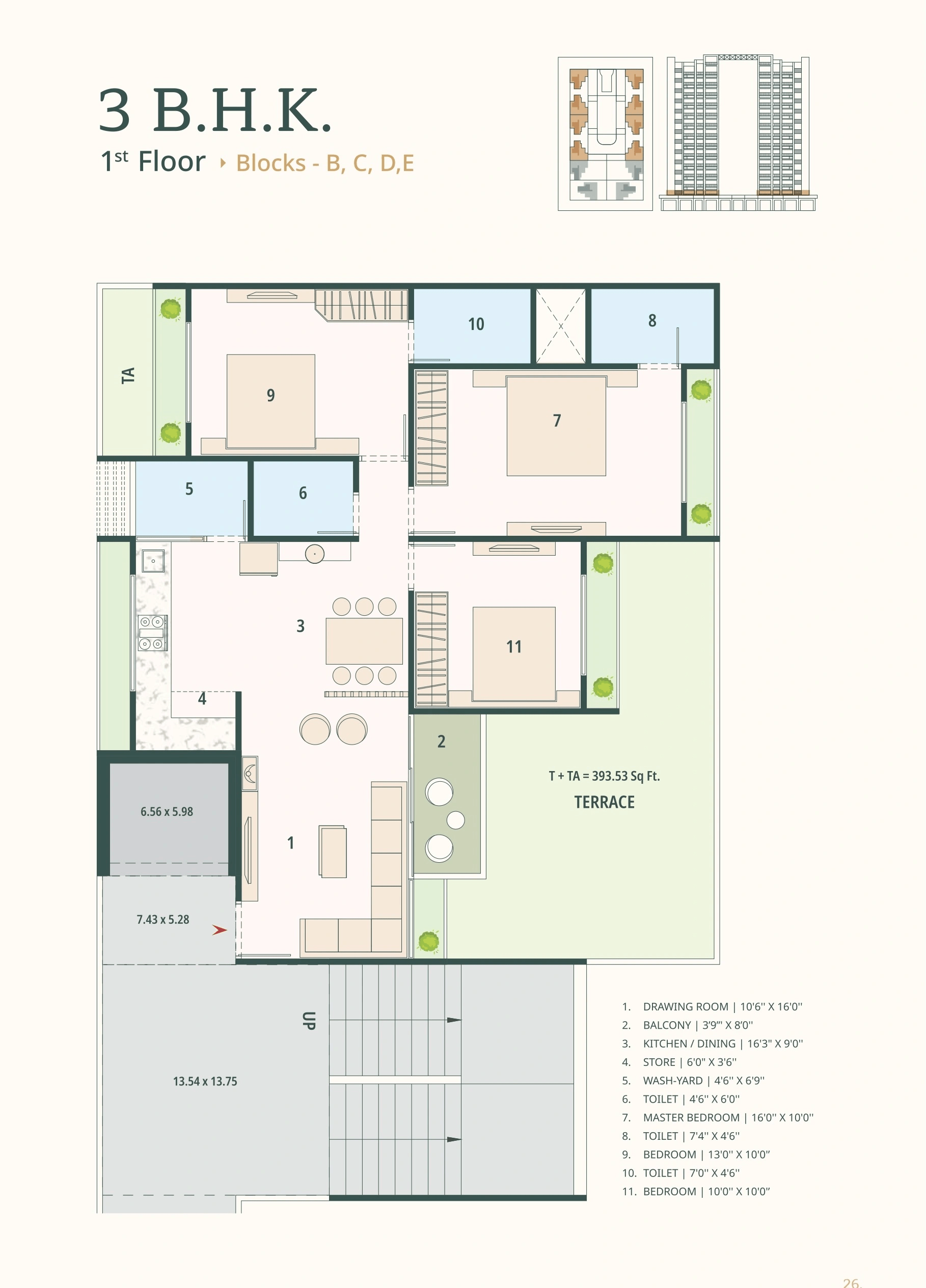 Sampatti Celestial Garden Living Unit plan - 968 sq.ft.