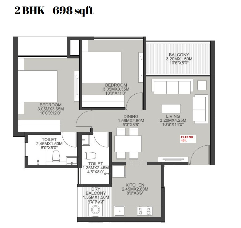 Unit plan - 698 sq.ft.