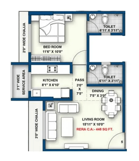Shraddha Gold Crest Unit plan - 448 sq.ft.