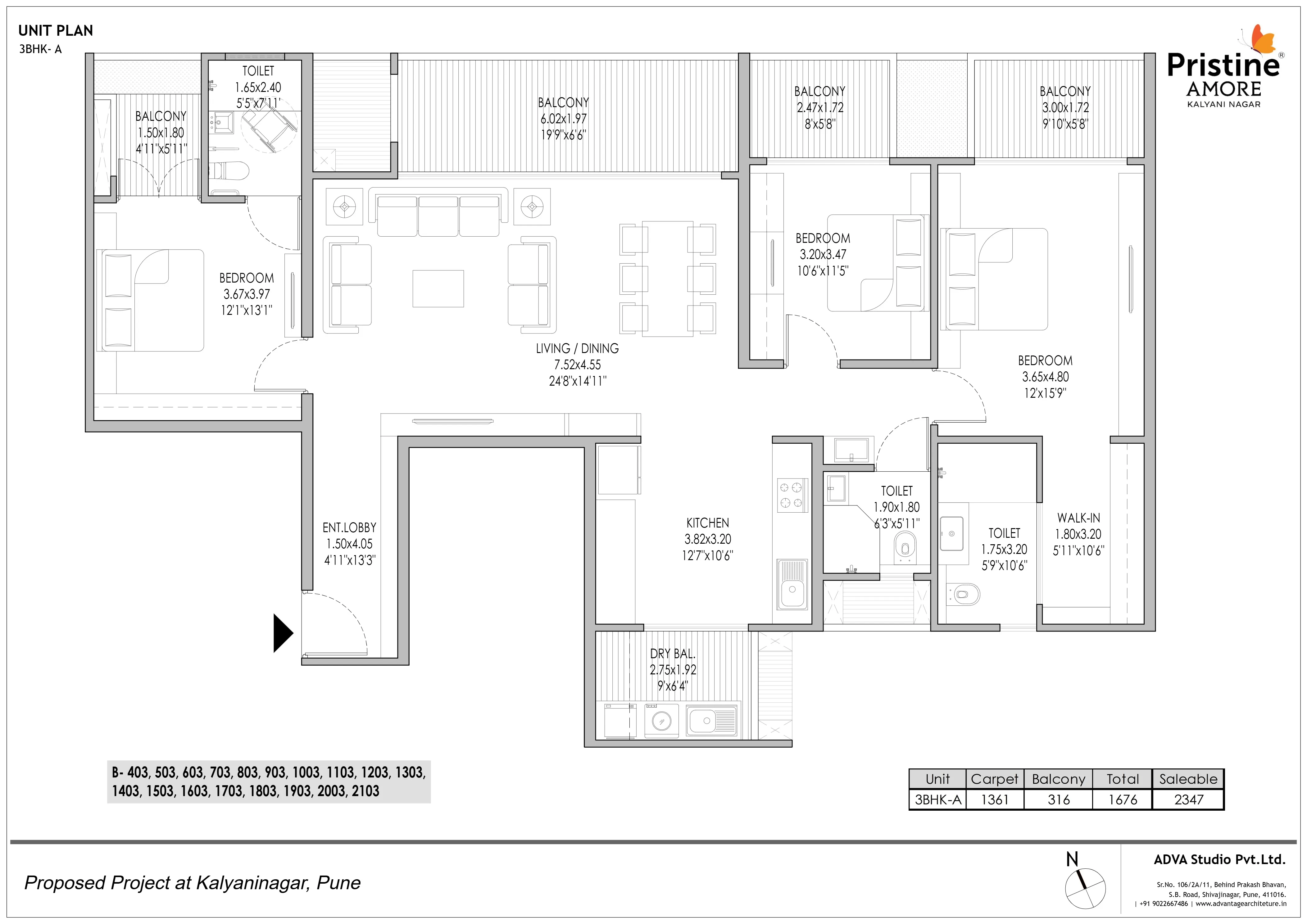Pristine Amore Unit plan - 1676 sq.ft.
