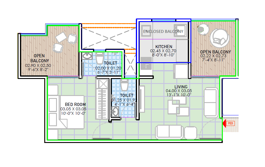Vista Vivanta Unit plan - 535 sq.ft.