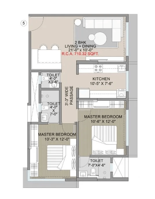 Navkar Elegance Unit plan - 710 sq.ft.