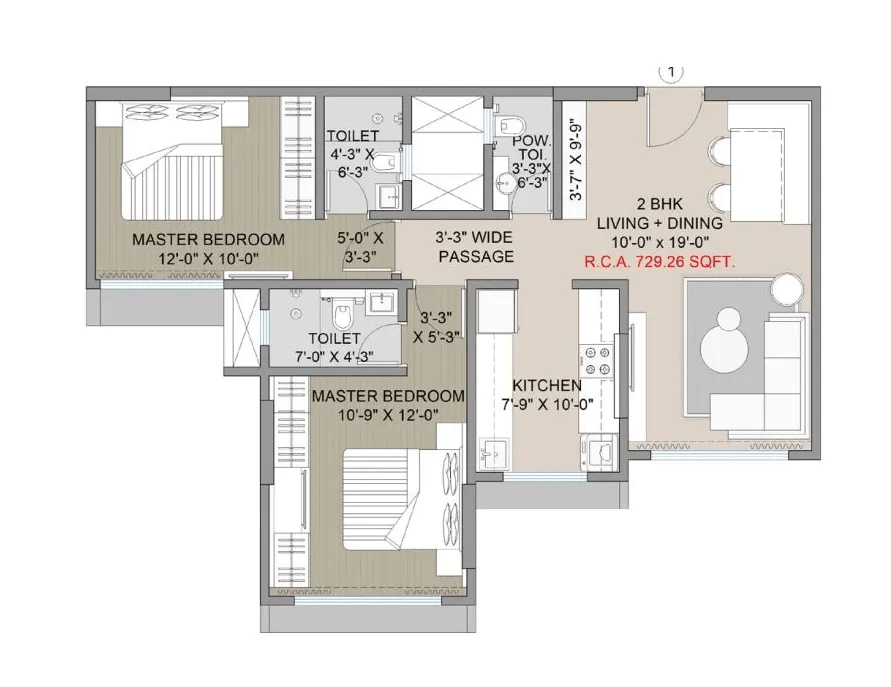 Navkar Elegance Unit plan - 730 sq.ft.