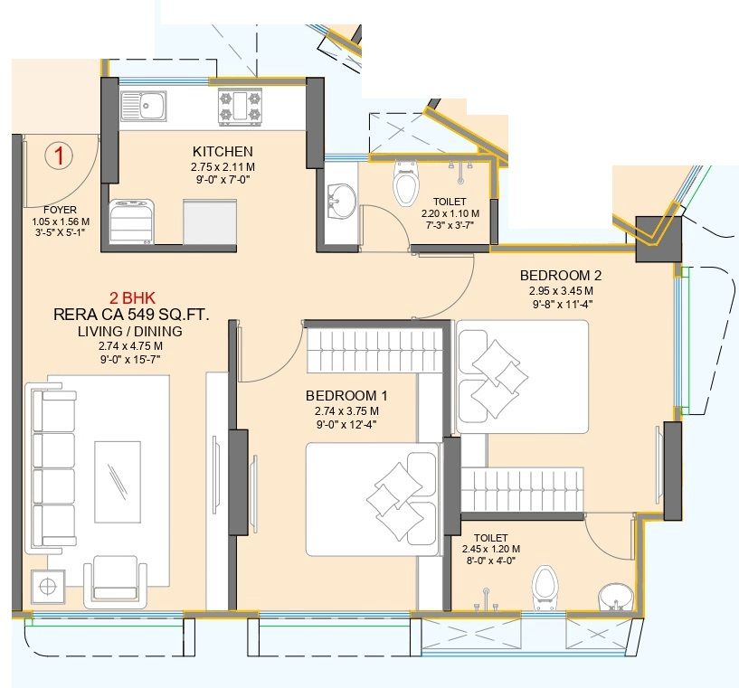 Unit plan - 549 sq.ft.