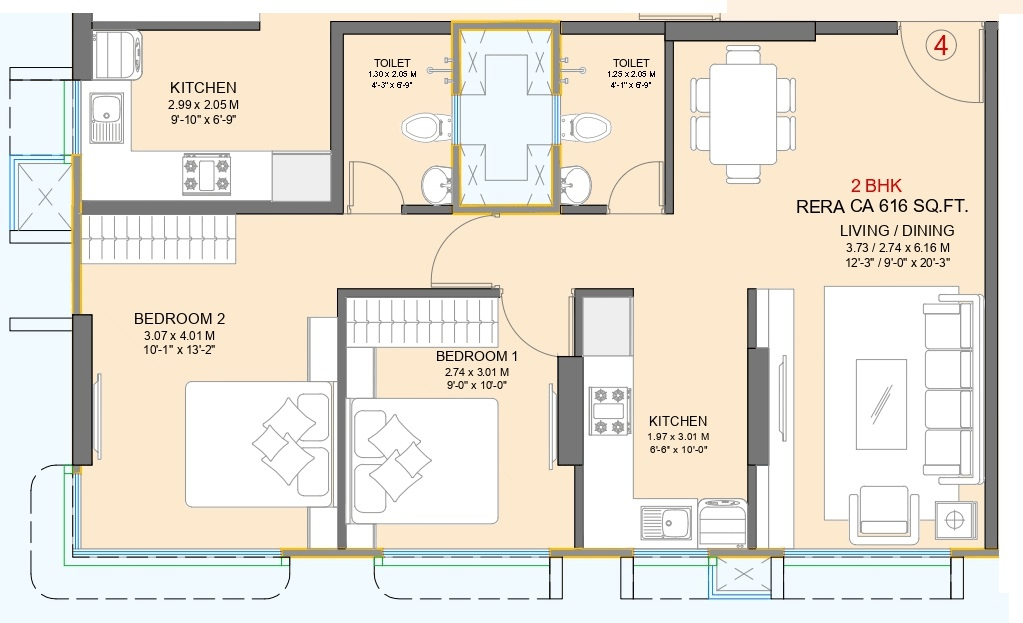 Sayba Royal Unit plan - 616 sq.ft.