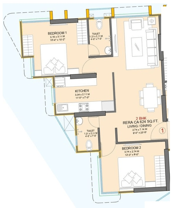 Sayba Royal Unit plan - 624 sq.ft.