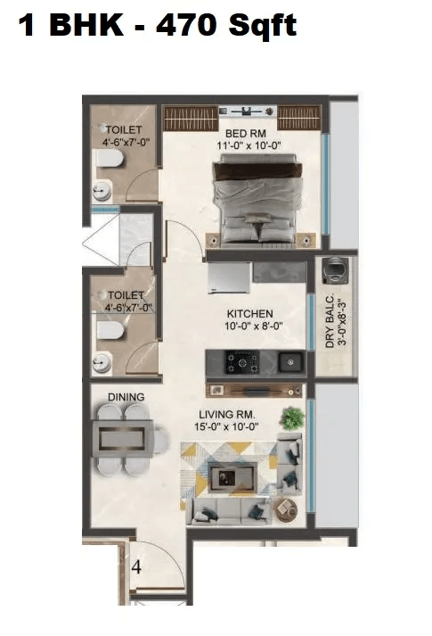 MK Gloria Unit plan - 470 sq.ft.