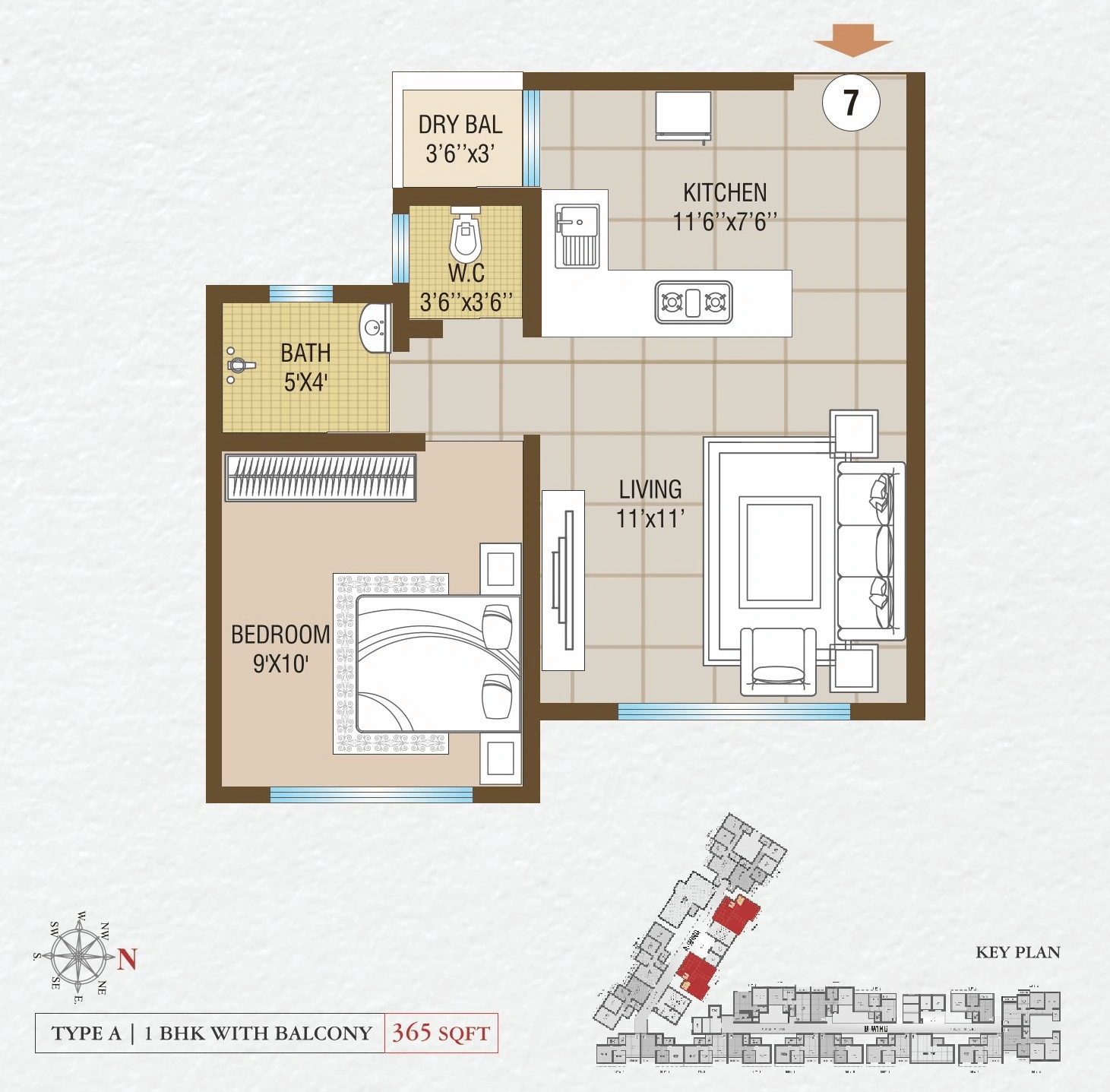 Siyara Viva Unit plan - 365 sq.ft.