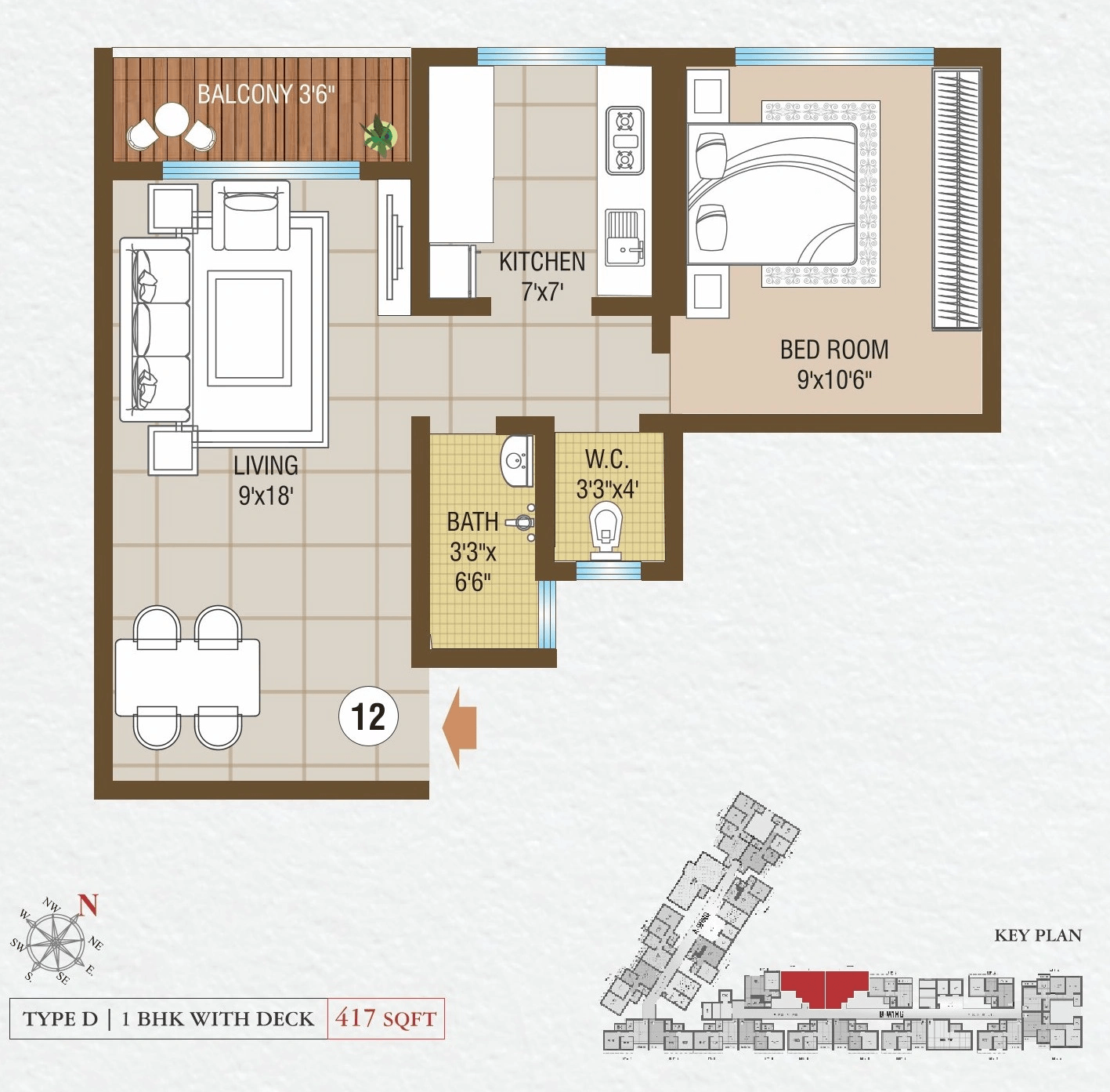 Siyara Viva Unit plan - 417 sq.ft.