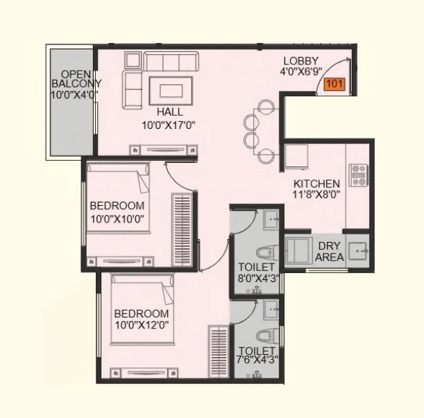 Kera Tranquil Unit plan - 702 sq.ft.