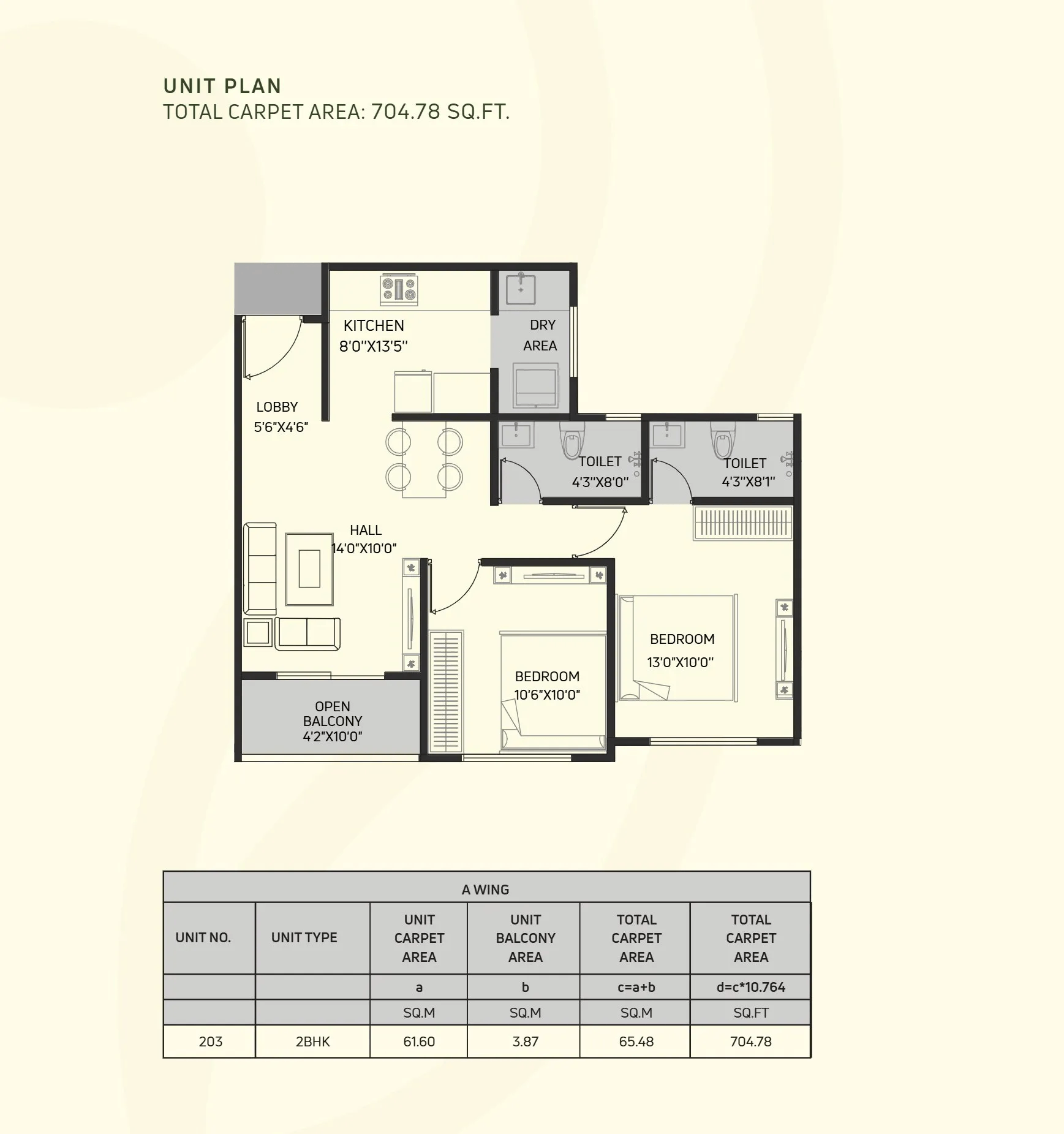 Kera Tranquil Unit plan - 704 sq.ft.