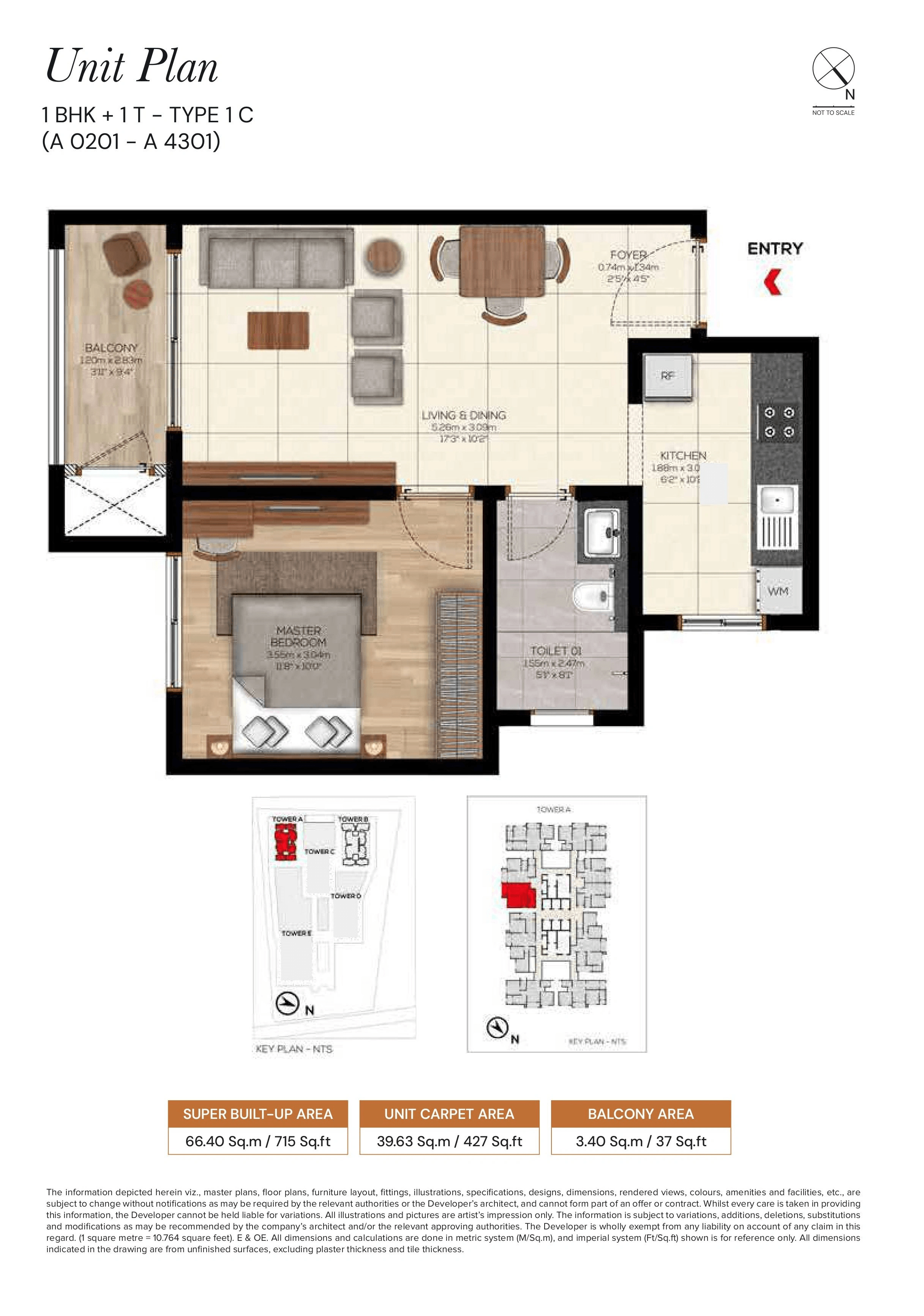 Brigade Belvedere Unit plan - 472 sq.ft.