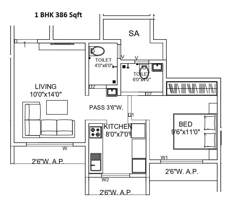 Mauli Krupa Sai Chandra Pride Unit plan - 386 sq.ft.