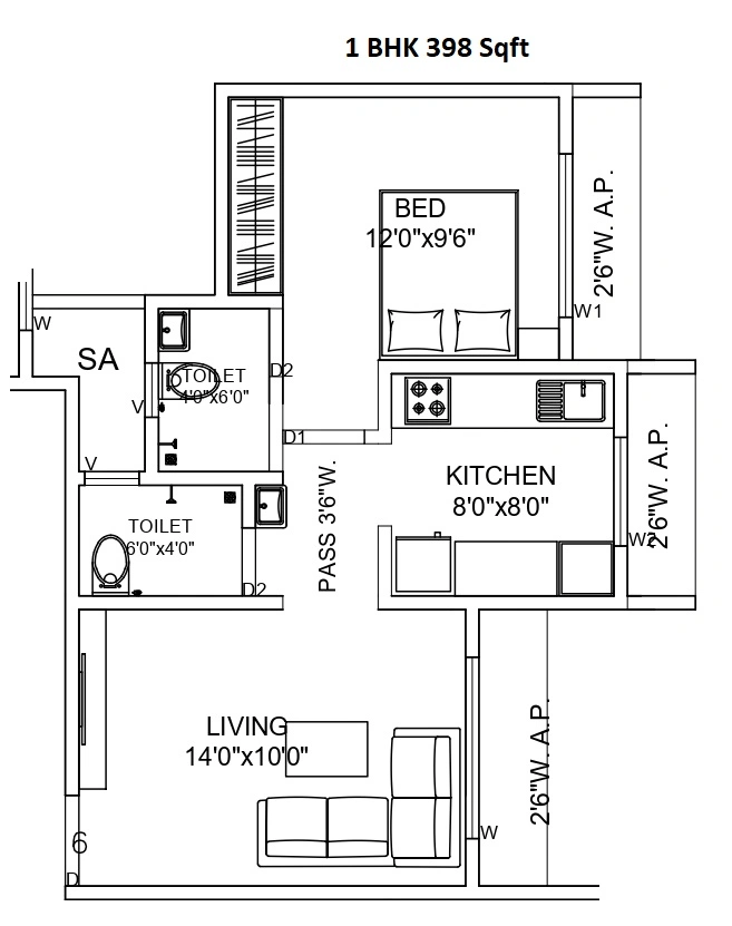 Mauli Krupa Sai Chandra Pride Unit plan - 398 sq.ft.