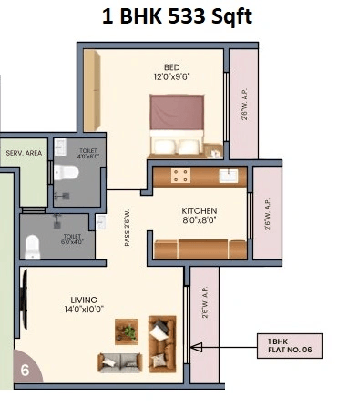 Mauli Krupa Sai Chandra Pride Unit plan - 533 sq.ft.