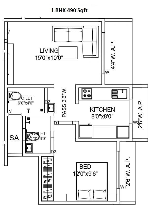 Mauli Krupa Sai Chandra Pride Unit plan - 490 sq.ft.