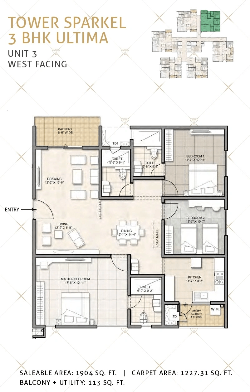 Kohinoor by Auro Reality Unit plan - 1227 sq.ft.