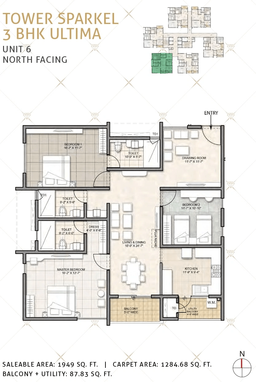 Kohinoor by Auro Reality Unit plan - 1284 sq.ft.