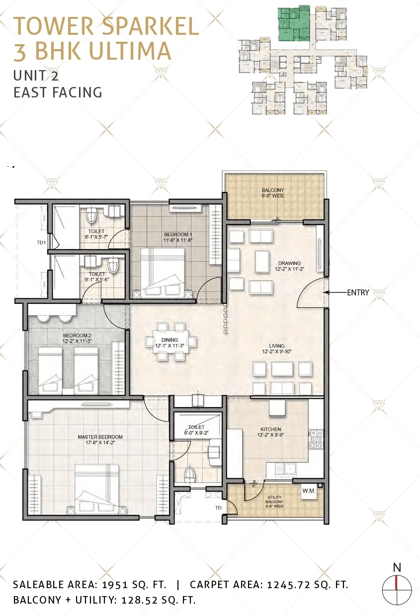 Kohinoor by Auro Reality Unit plan - 1245 sq.ft.