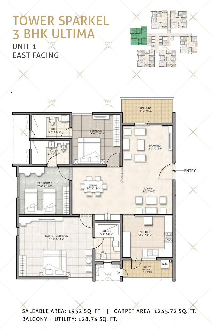 Kohinoor by Auro Reality Unit plan - 1245 sq.ft.